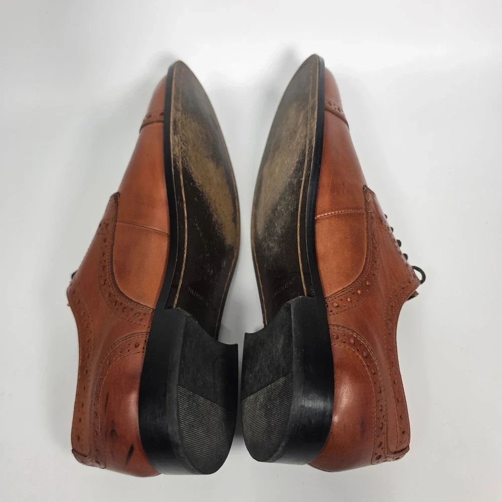 Nunn Bush Norcross Shoes Men's 10M Cognac Leather Cap Toe Oxford Dress Brogue